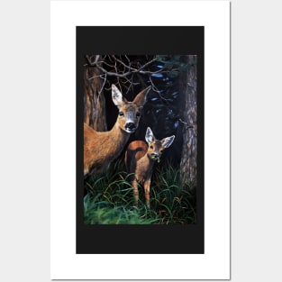 Near the forest - Mother and Baby roe deer Posters and Art
